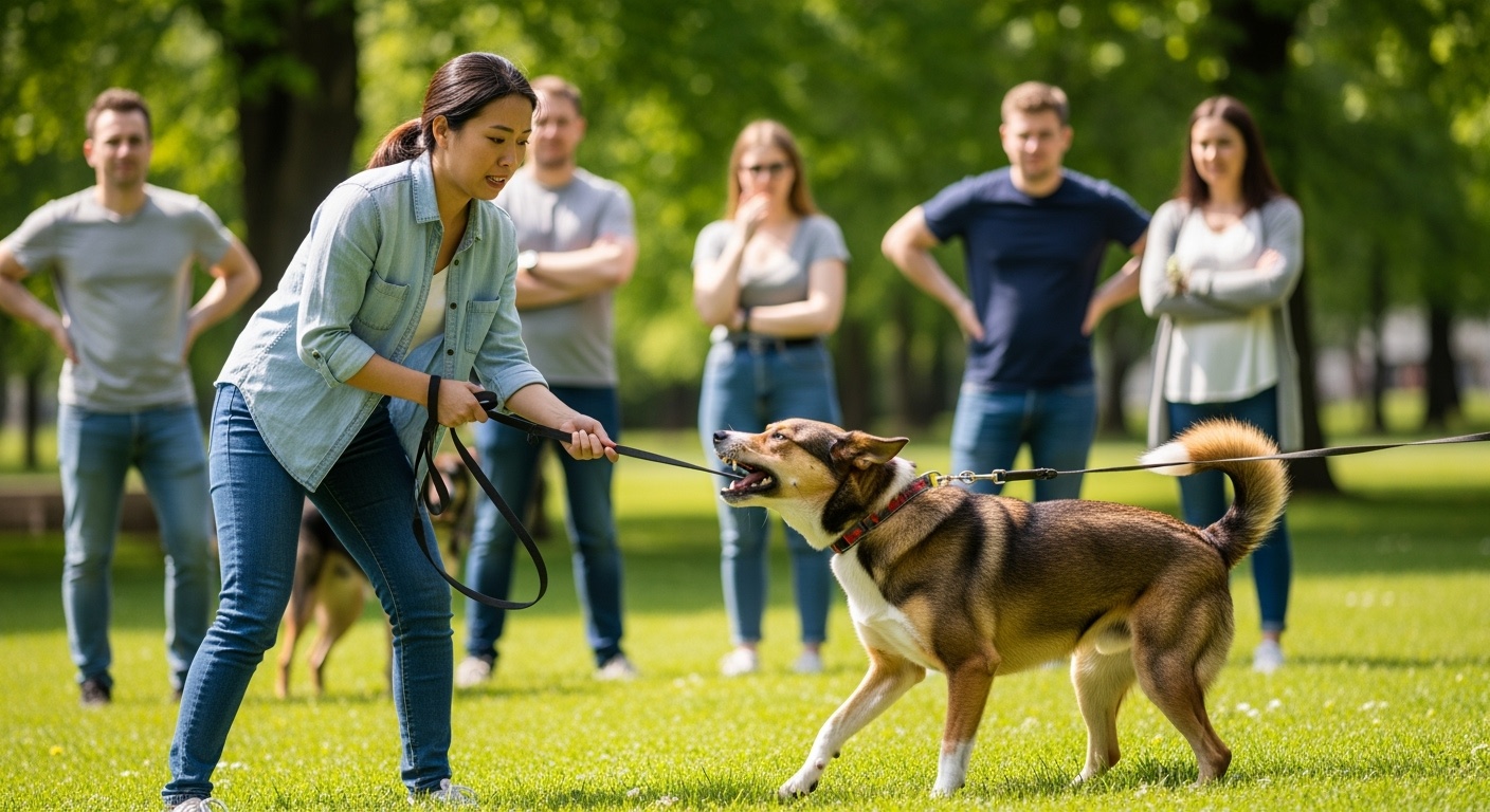 Stressed dog owner with reactive barking dog