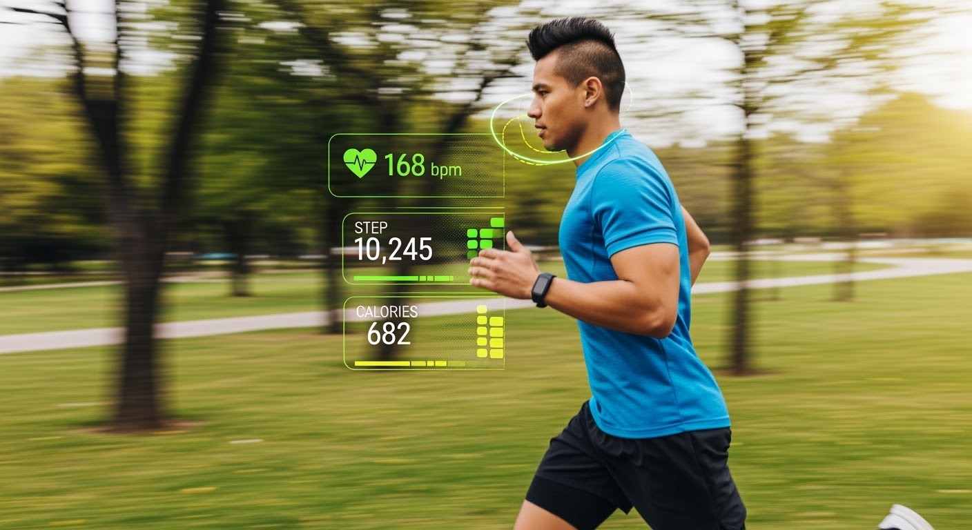 Atleta usando fitness tracker mientras corre