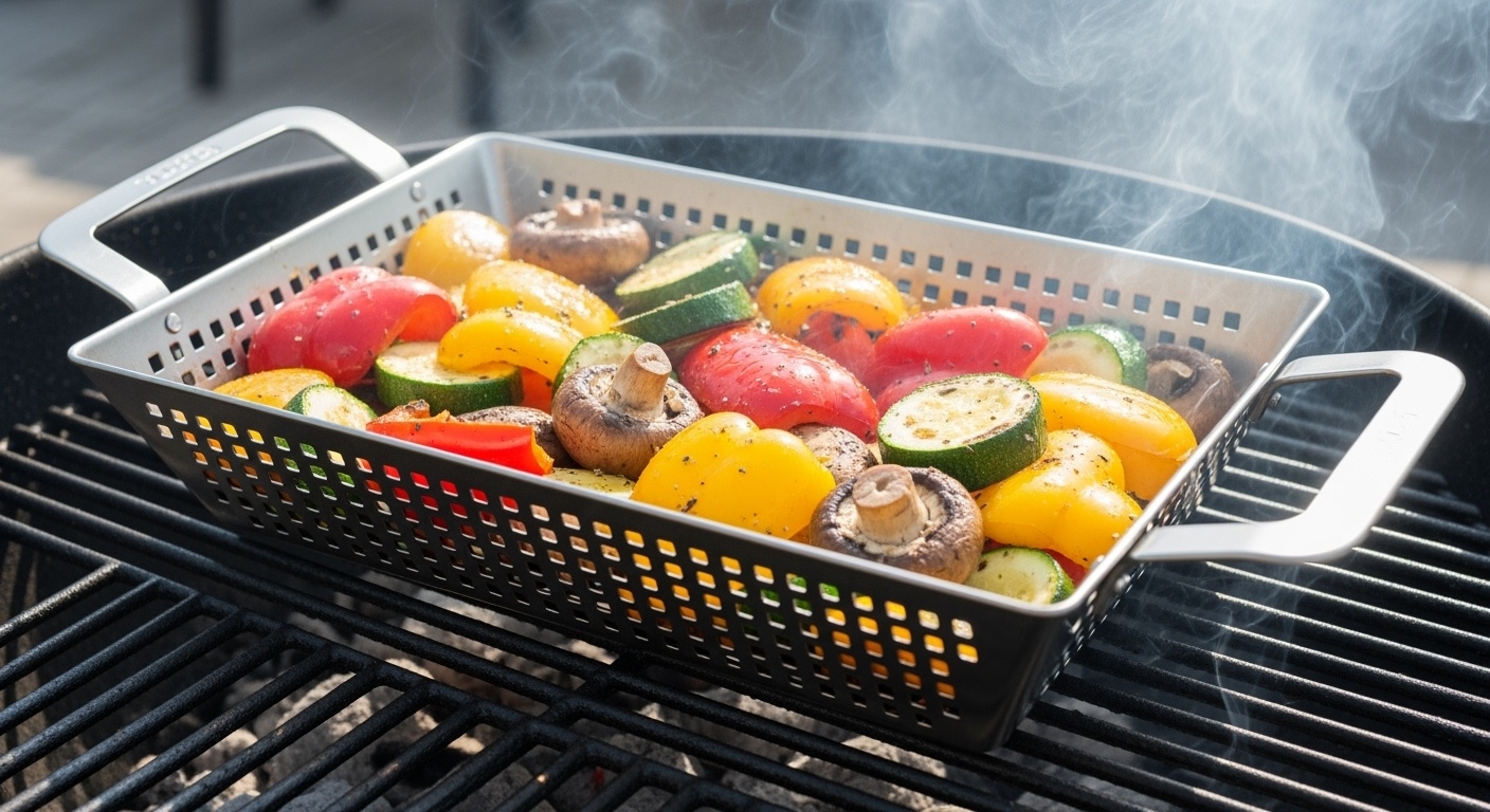 BBQ Vegetable Baskets with colorful grilled vegetables