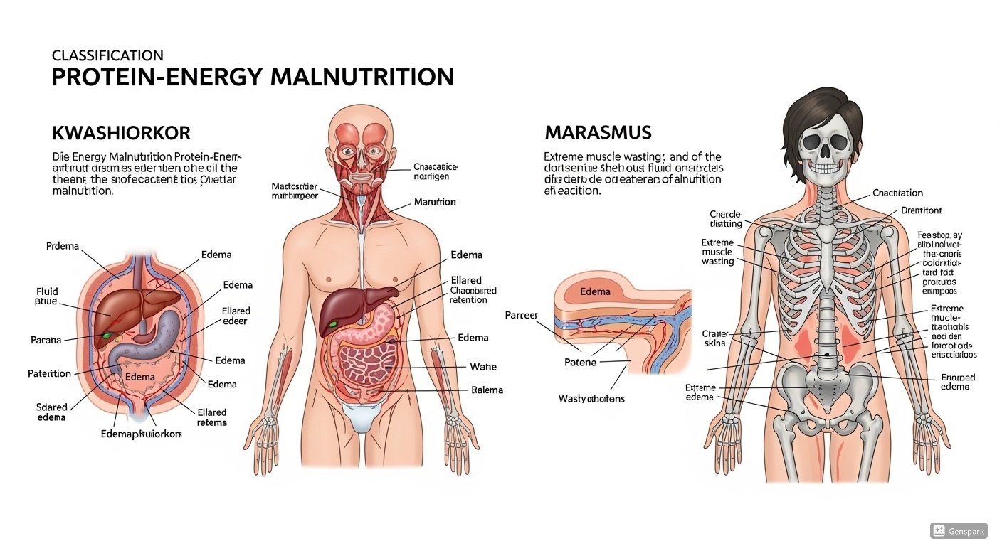 Educational medical diagram showing protein energy malnutrition classification