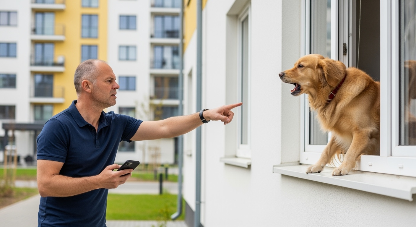 Angry neighbor complaining about barking dog