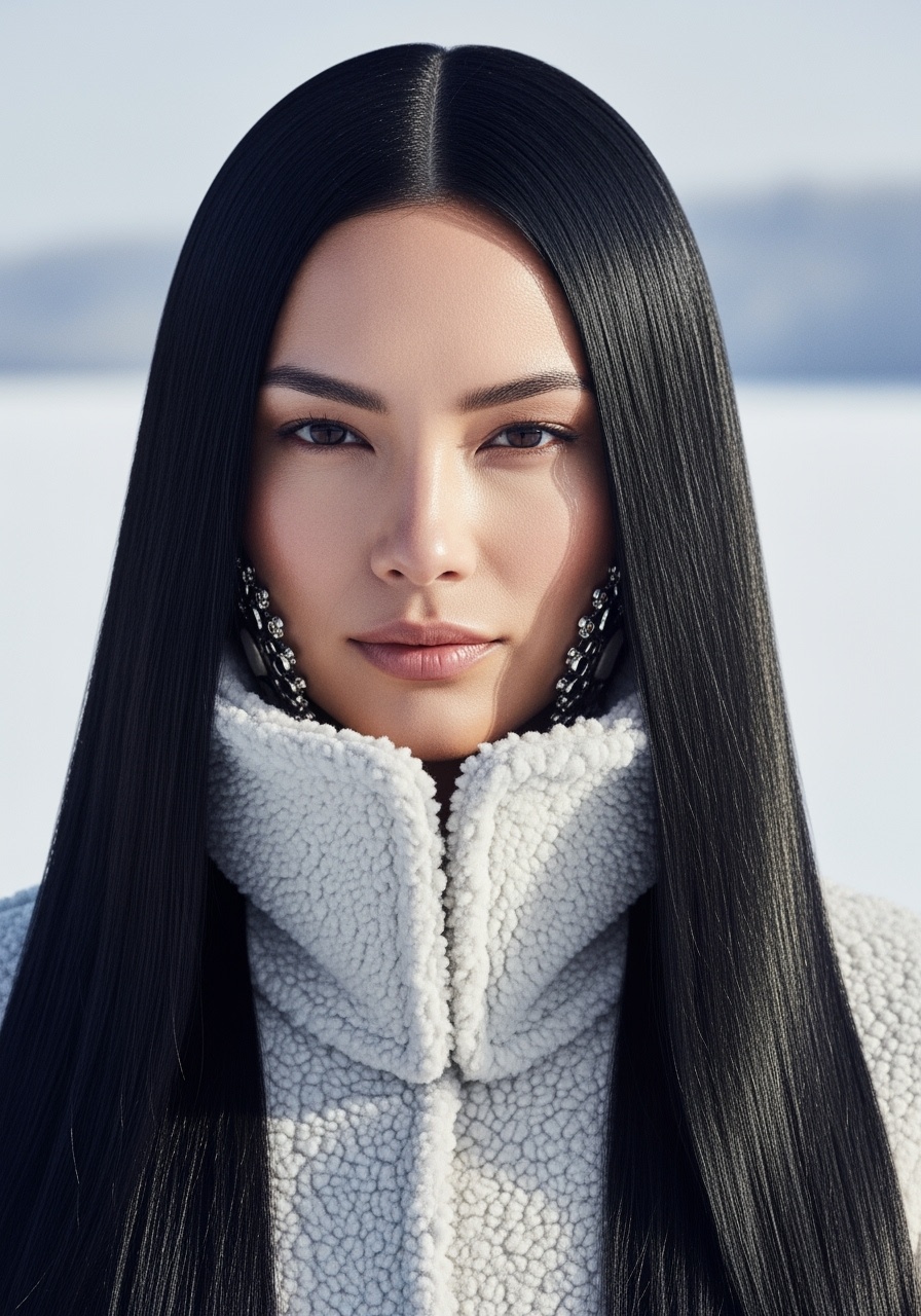 Ultra-Sleek Long Black Hair