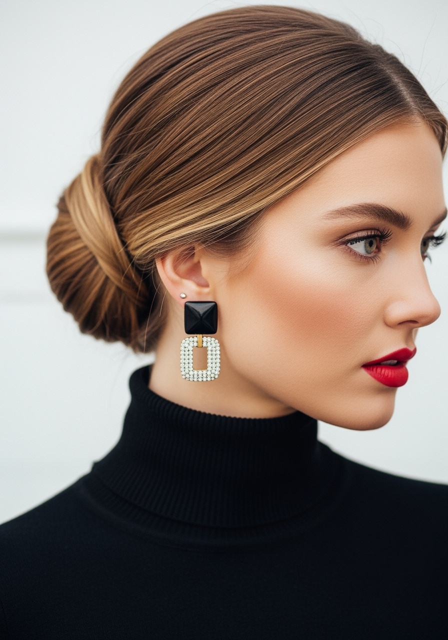 Low Sleek Bun & Statement Earrings