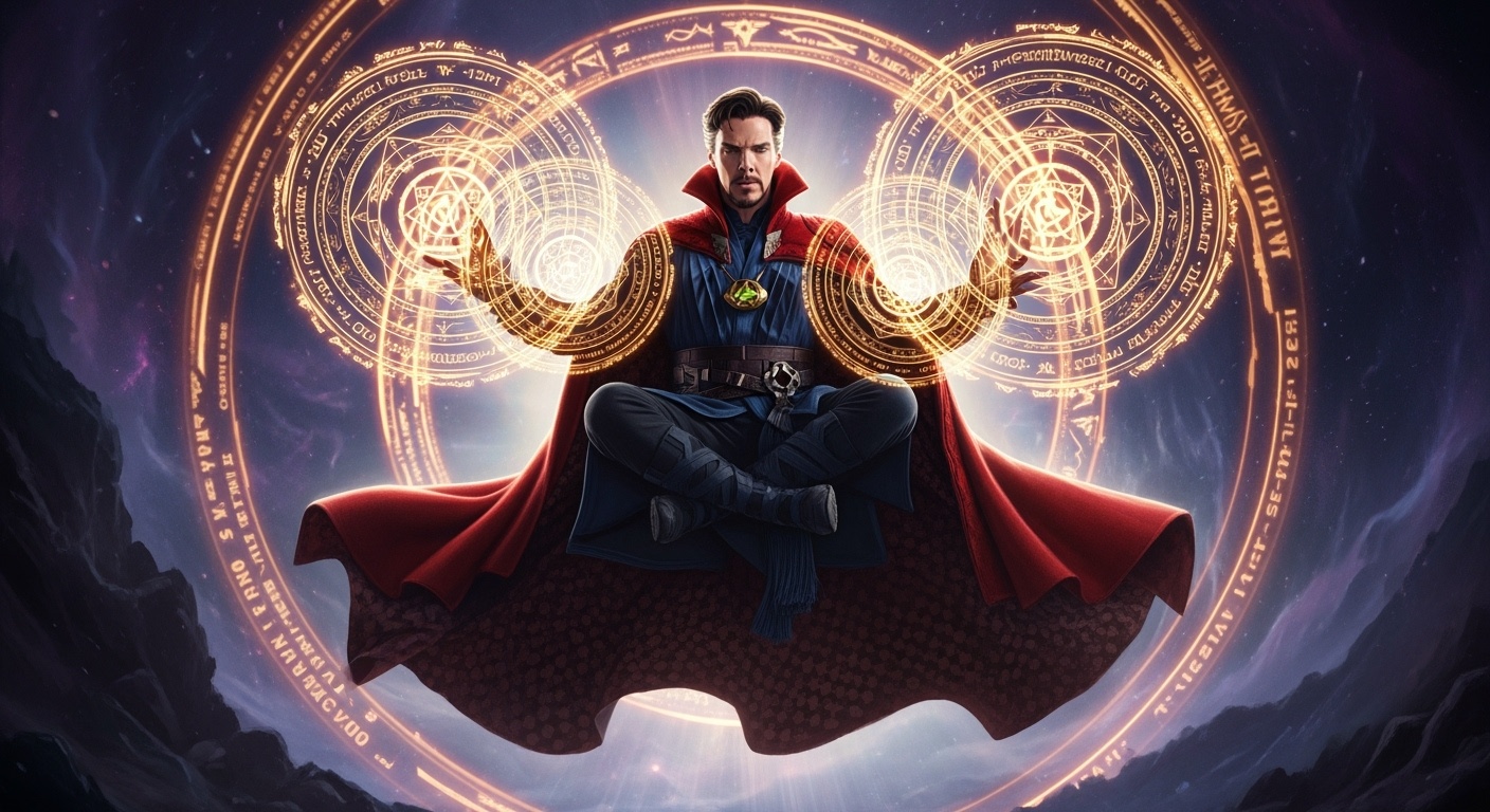 Доктор Стрэндж с магическими символами