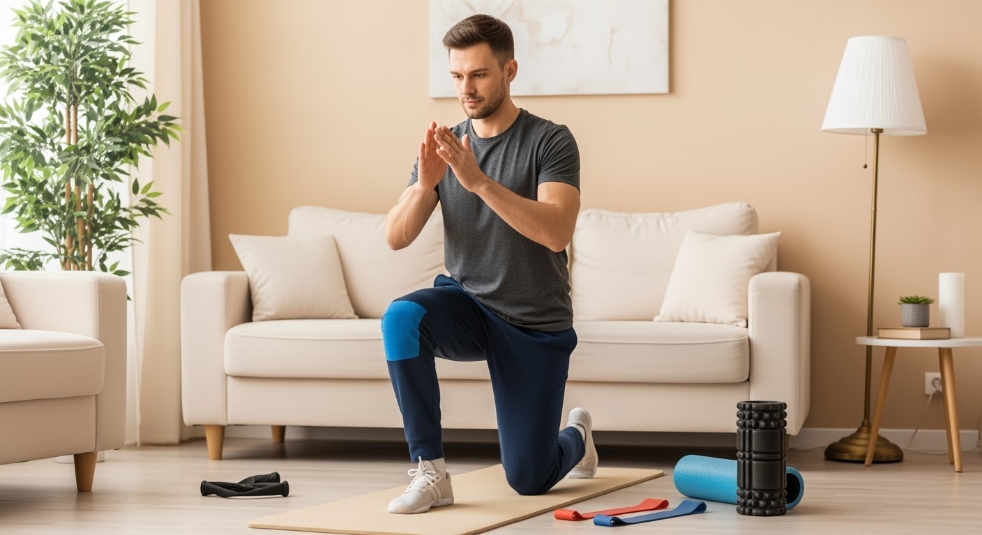 Weekend warrior doing MCL recovery exercises at home