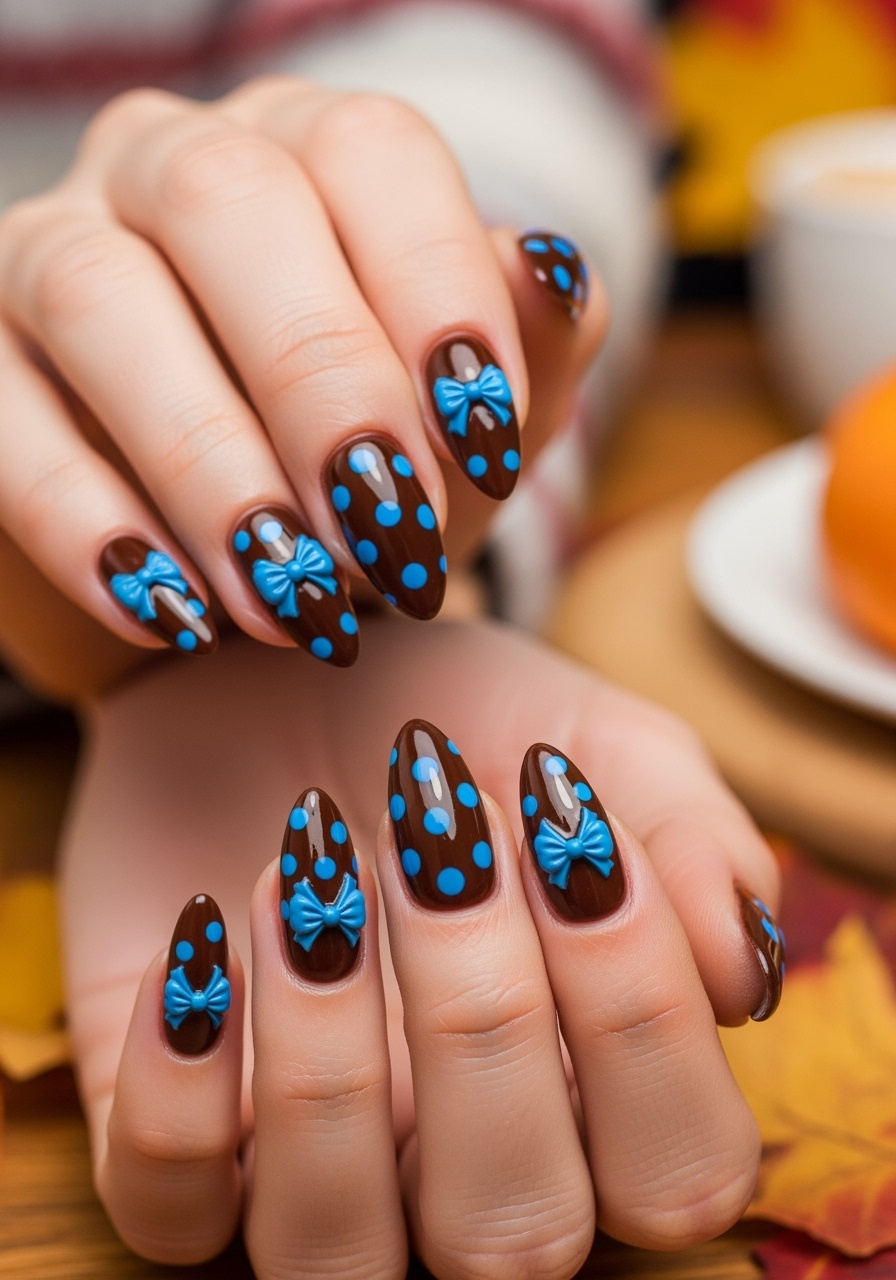 Chocolate & Blue Dots