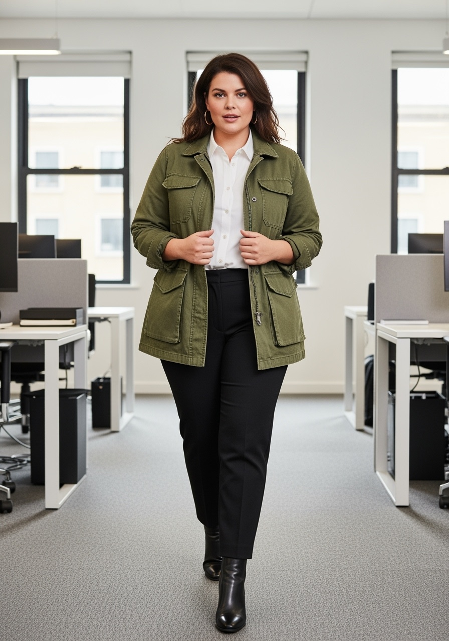 Olive Green Utility Jacket Professional Office Style