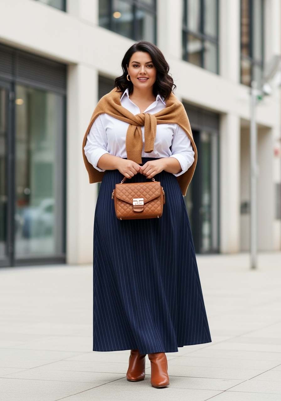 Navy Pinstripe Maxi Skirt