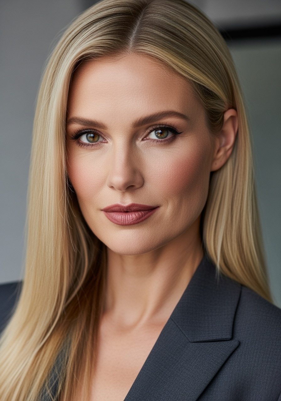 Sleek Straight Blonde with Middle Part