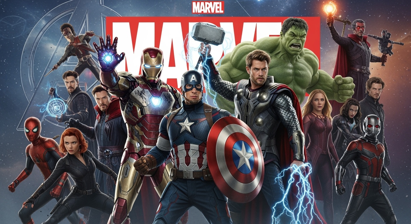 Коллаж героев Marvel