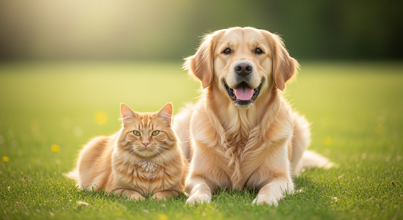 Glücklicher Hund und Katze