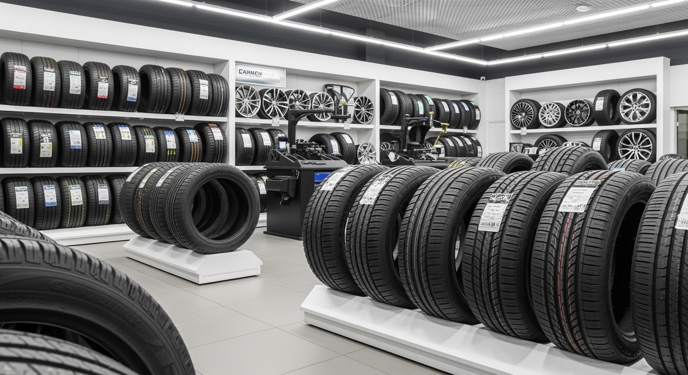 متجر إطارات حديث يعرض إطارات عالية الجودة