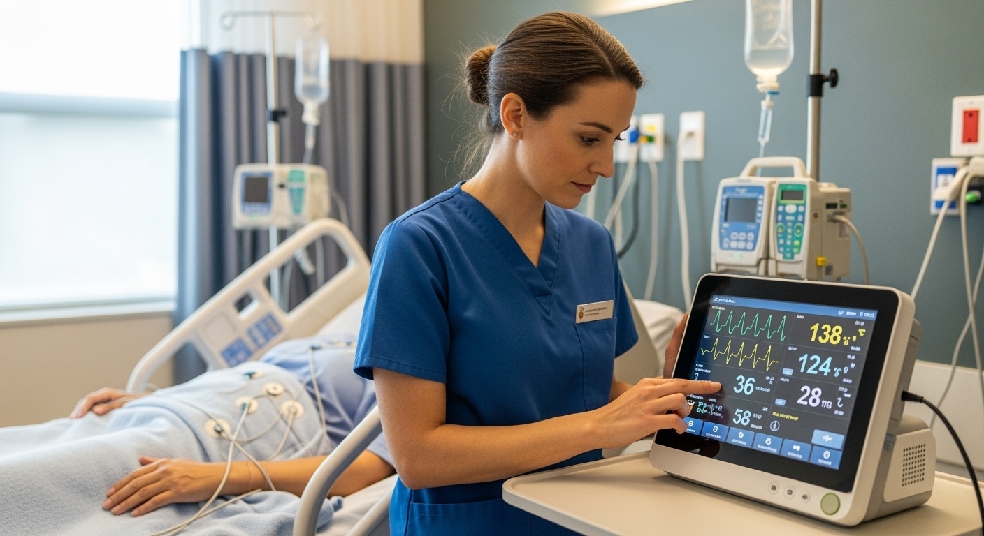 Healthcare Professional Using Portable Vital Signs Monitor