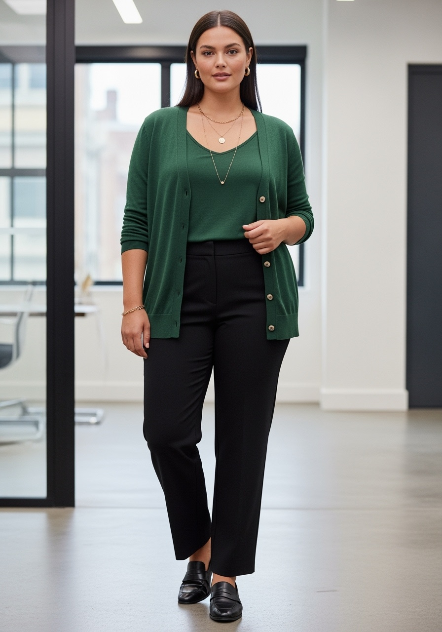 Forest Green Cardigan and Shell Set Office Look