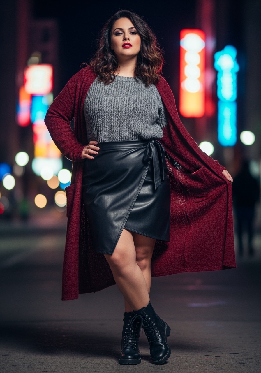 Black Faux Leather Wrap Skirt