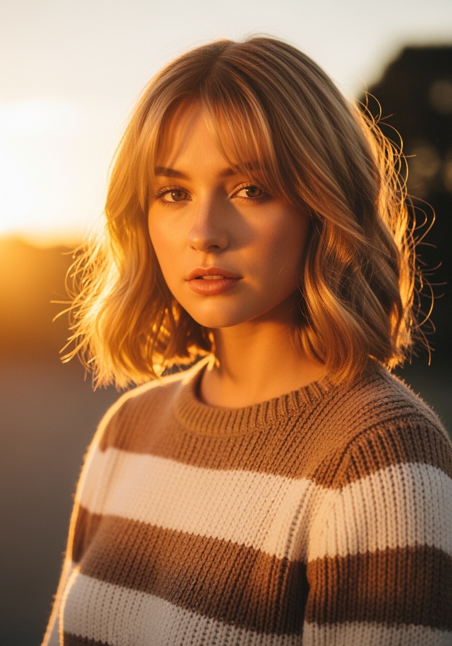 Golden Blonde Bob with Soft Fringe