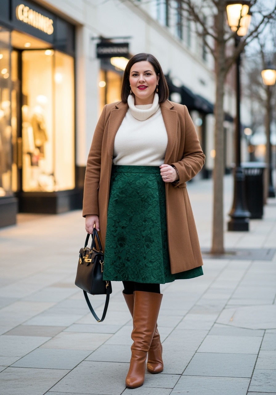 Forest Green Jacquard A-Line Skirt