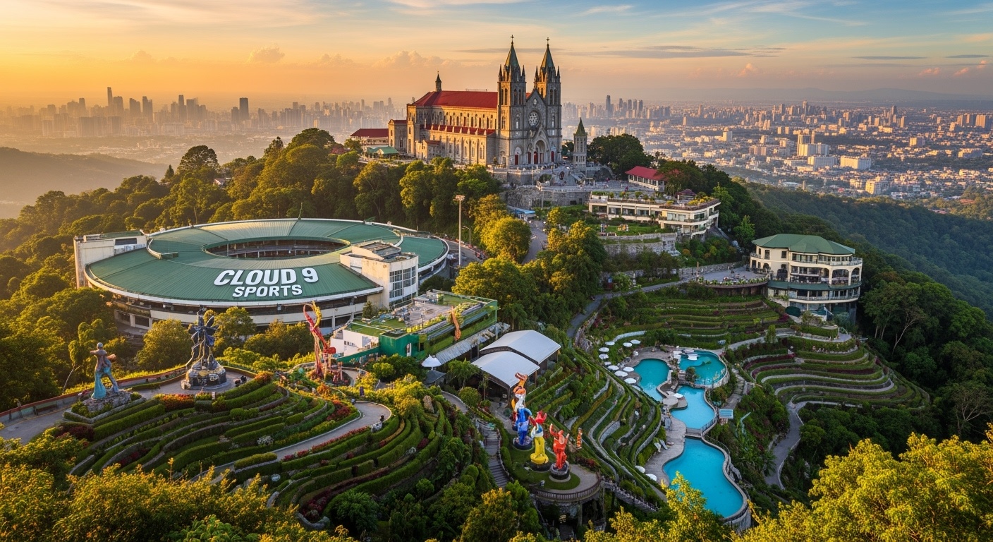 Antipolo travel guide featuring cathedral, city views, and mountain resorts with golden sunset
