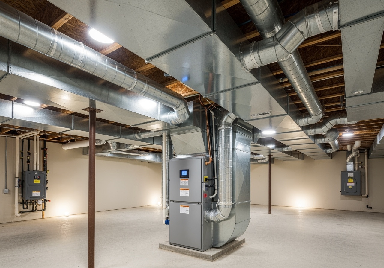Modern central air conditioning system with clean ductwork