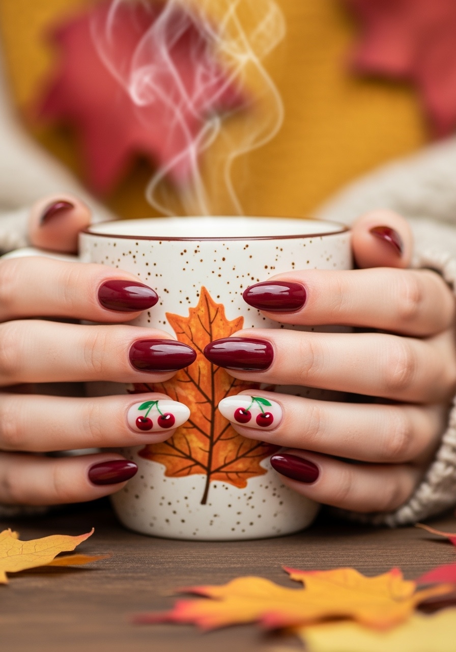 Cherry Accent Nails