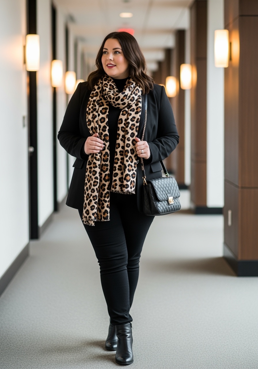 Leopard Print Scarf Black Blazer Office Style