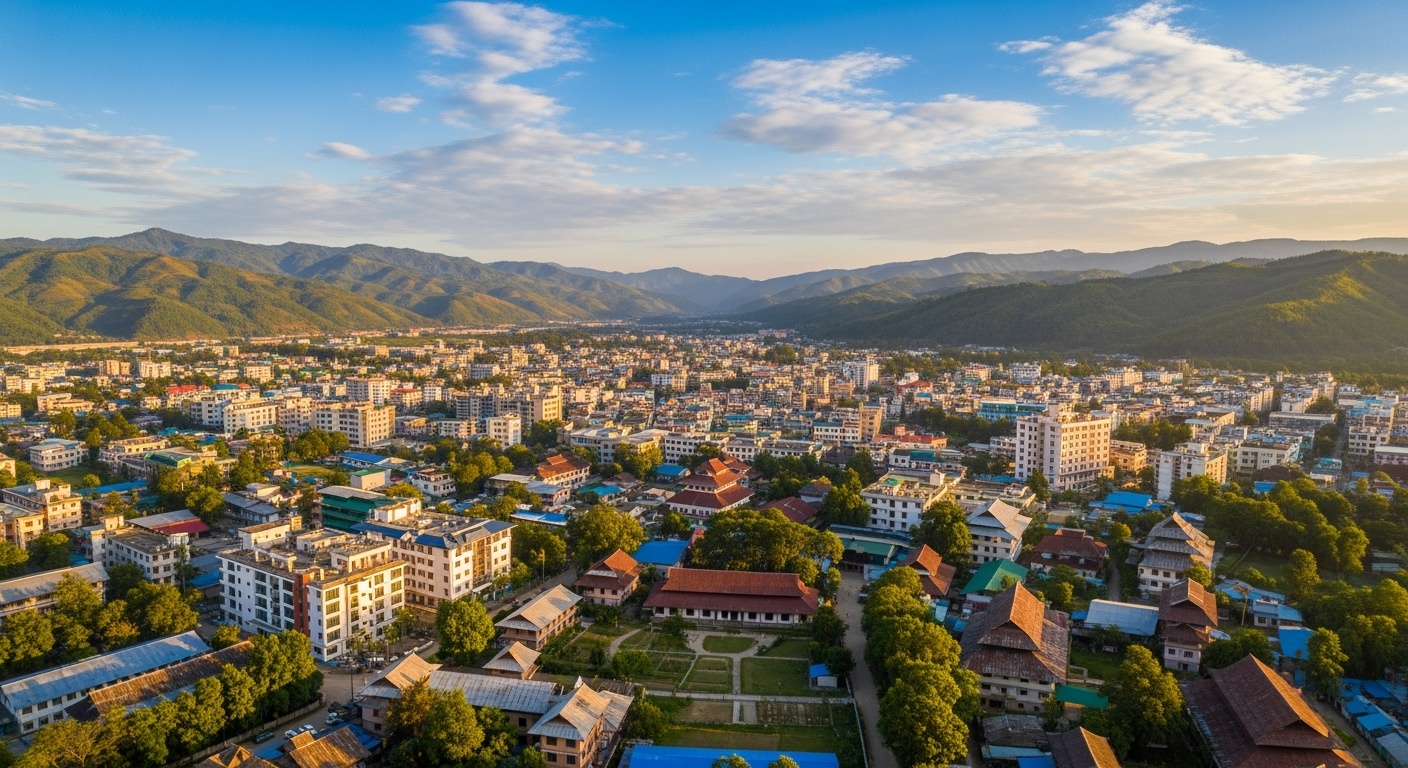 Aerial view of Imphal city surrounded by hills
