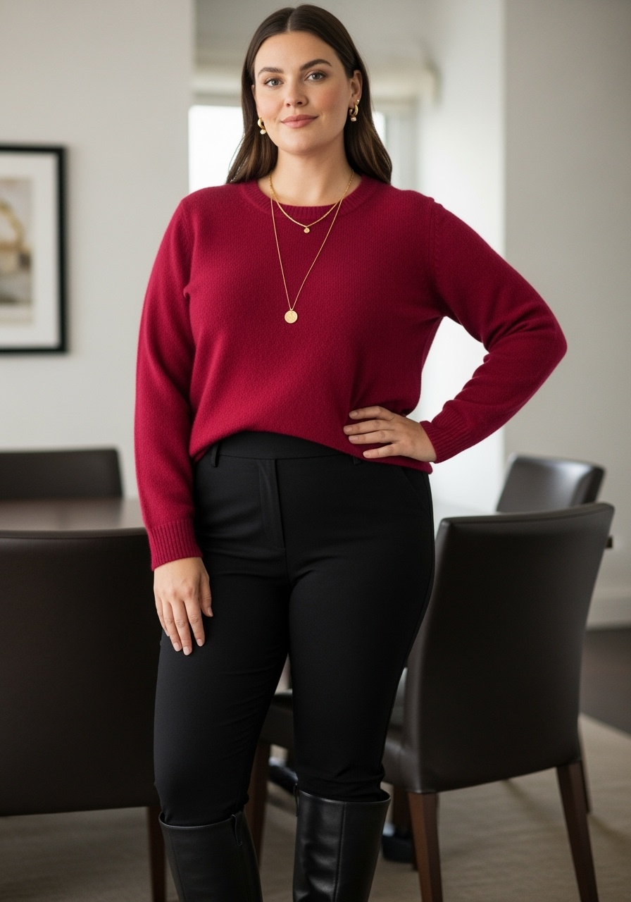 Cranberry Red Cashmere Sweater Executive Meeting Style