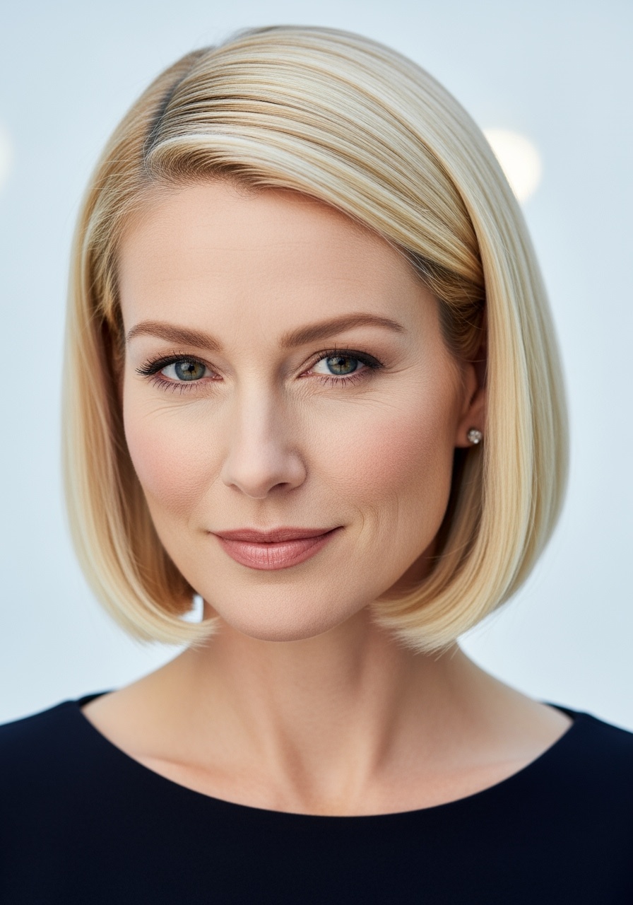 Polished Blonde Bob with Side Part