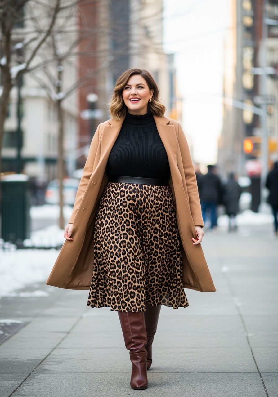 Leopard Print Pleated Skirt Outfit