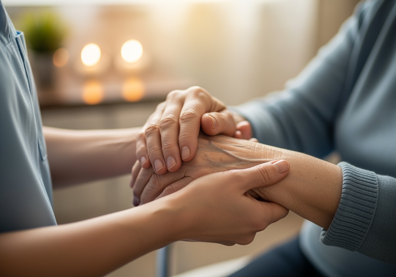 Gentle hands showing meaningful touch communication in Alzheimer's care