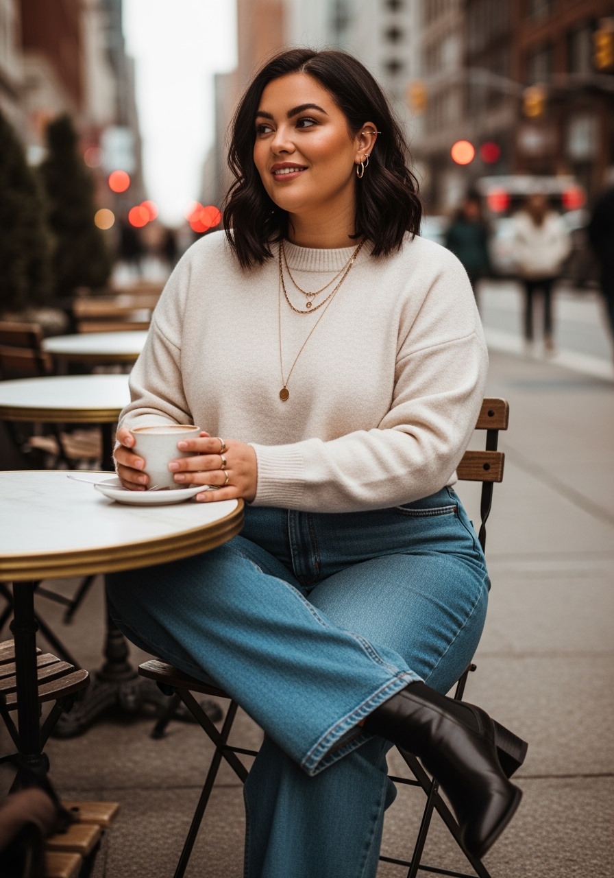 Stylish plus-size baddie in cropped sweater
