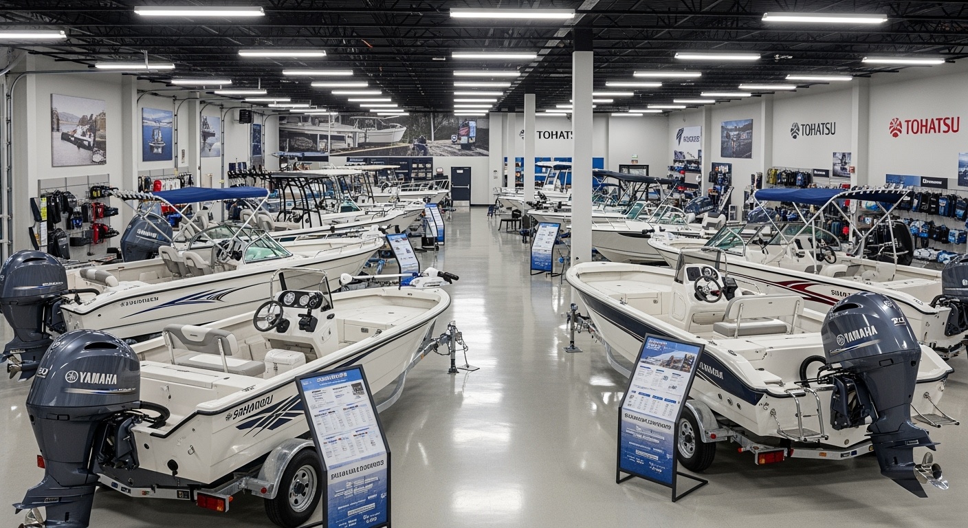 人気の釣り船モデルが並ぶショールーム