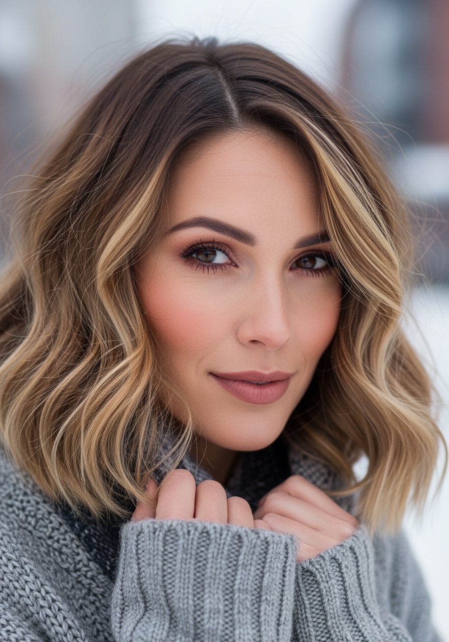 Wavy Lob with Dimensional Highlights