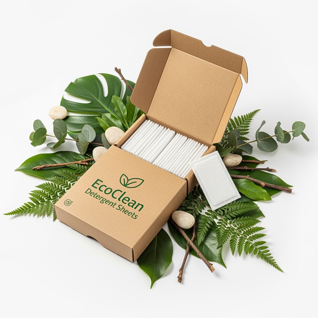 Pristine eco-friendly laundry detergent sheets in sustainable packaging
