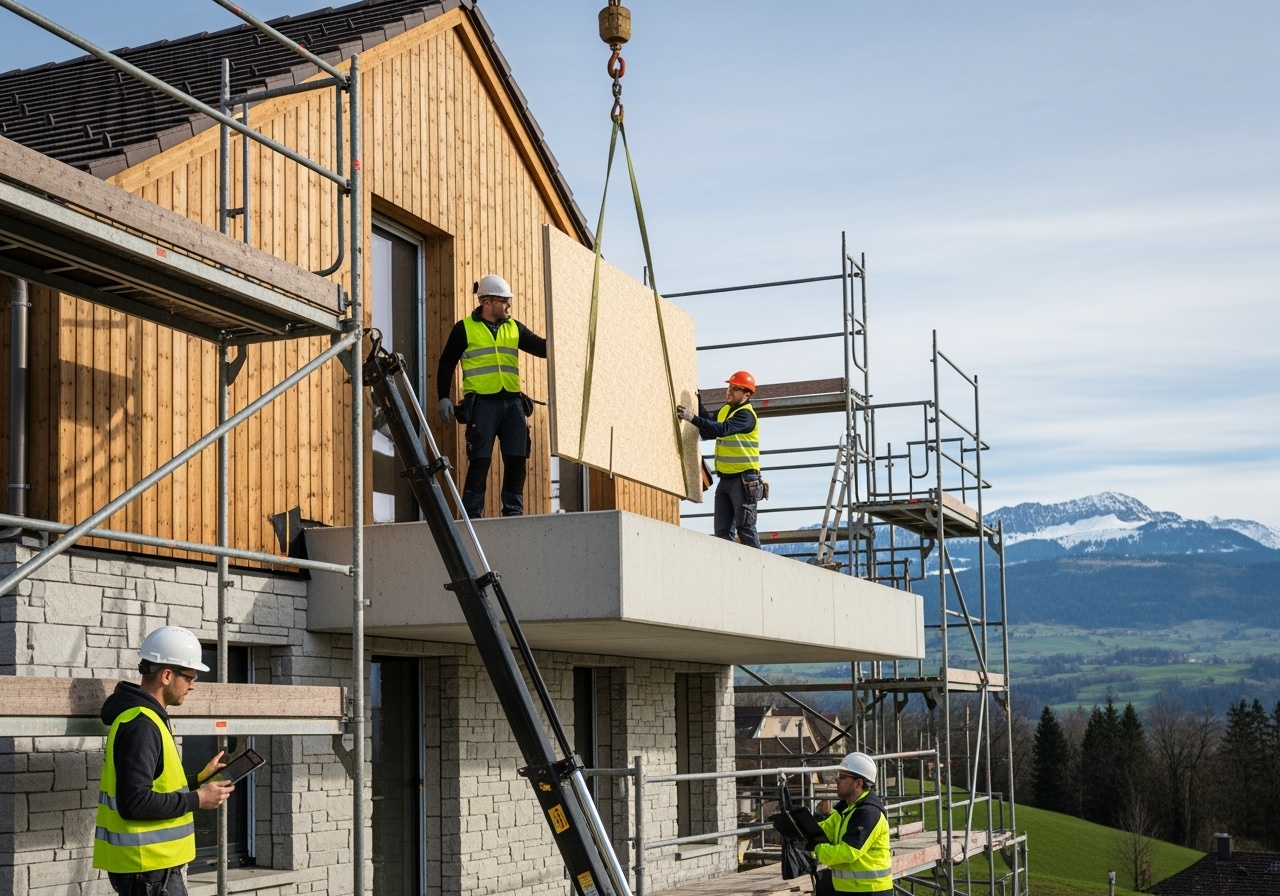 Équipe de construction professionnelle travaillant sur une surélévation