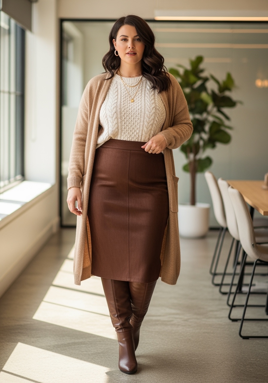 Chocolate Brown Faux Suede Pencil Skirt