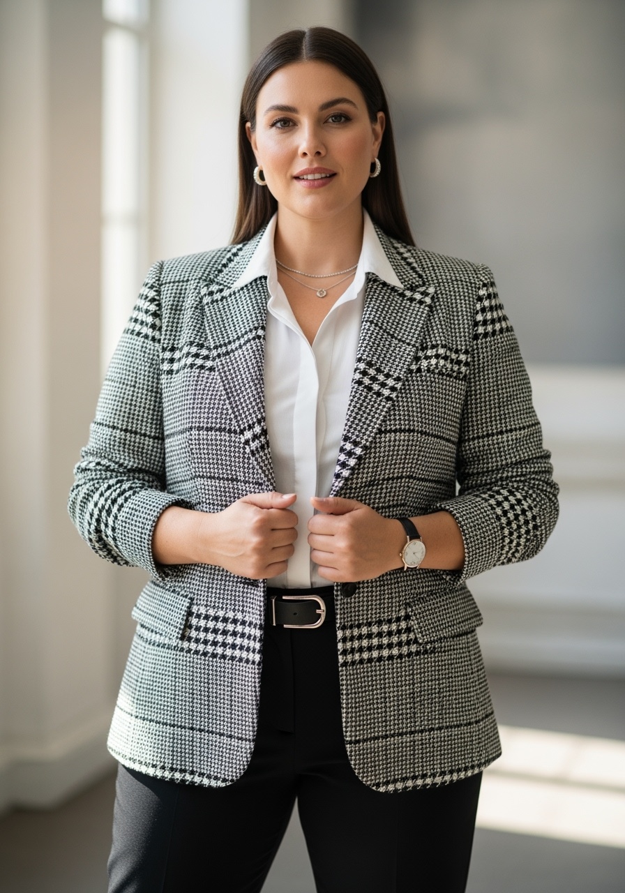 Black and White Houndstooth Blazer Executive Style