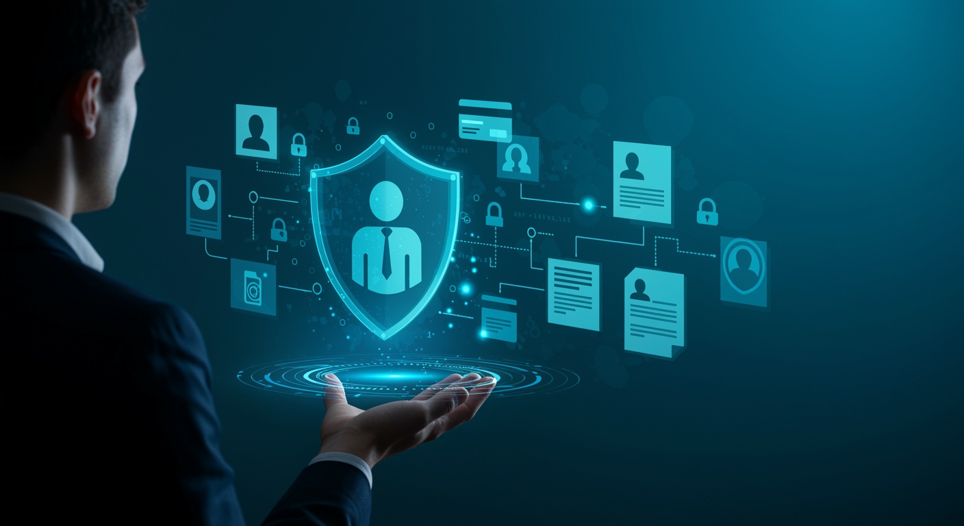 Concepto de protección de identidad digital con escudo de seguridad