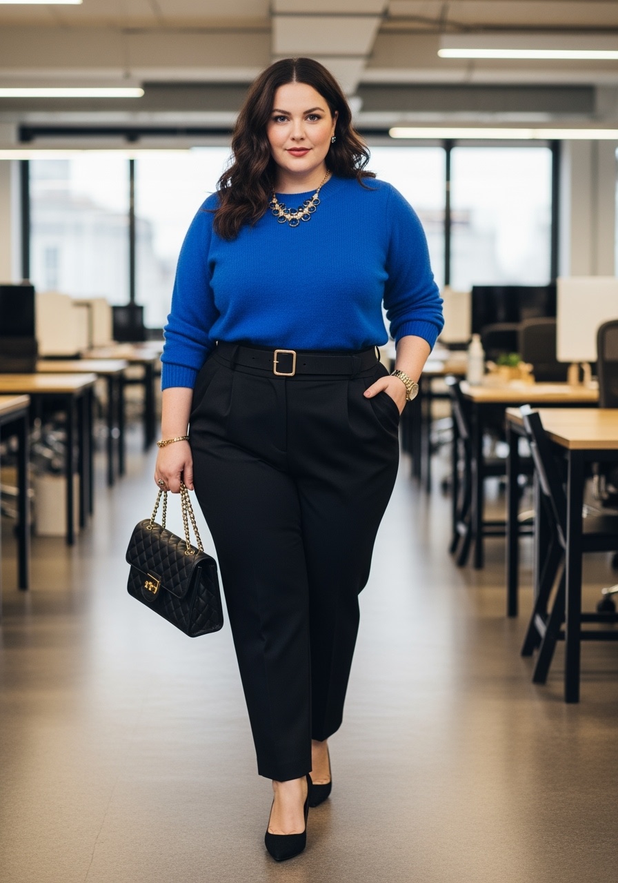 Sapphire Blue Jewel Tone Sweater Office Environment