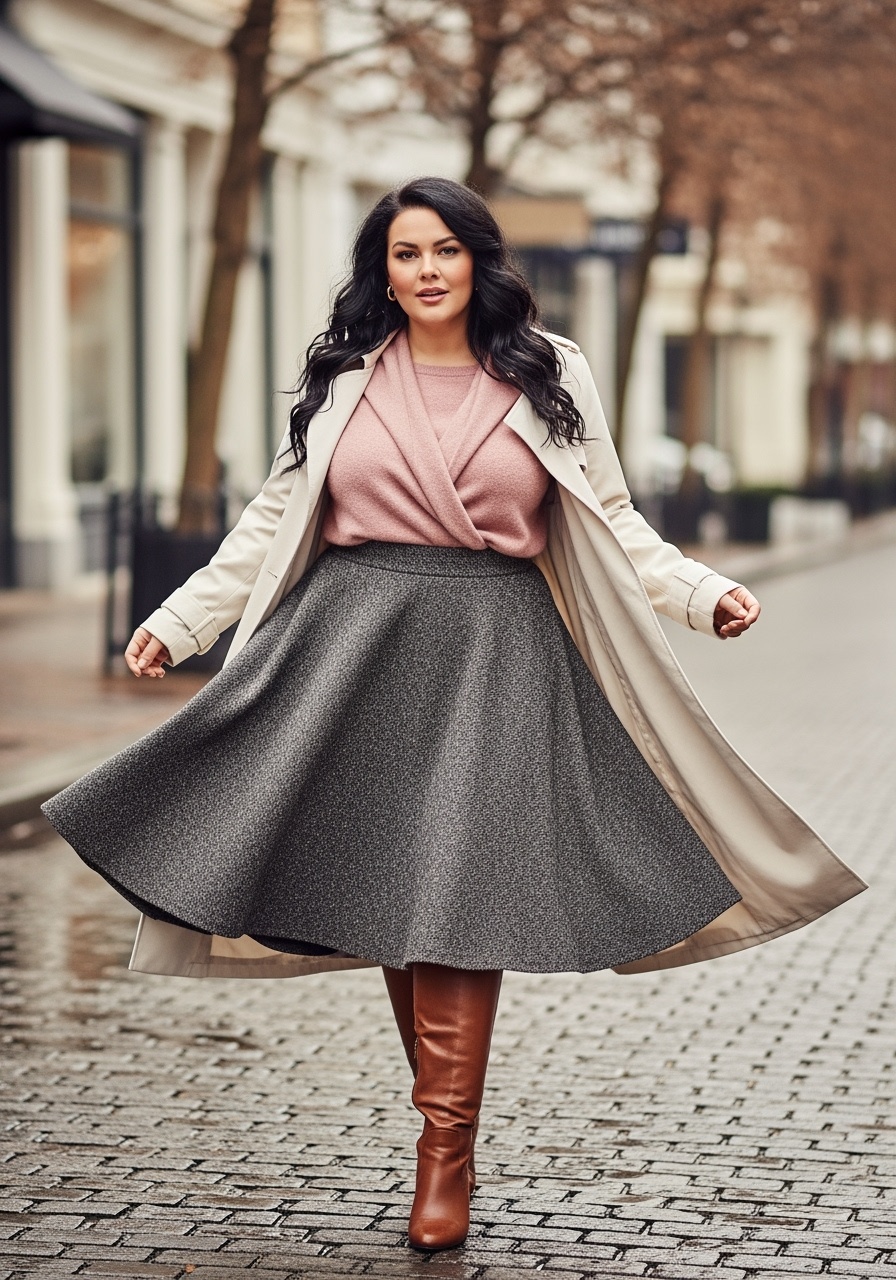 Charcoal Tweed Circle Skirt