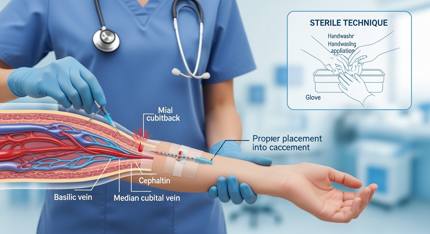 Professional IV insertion technique demonstration