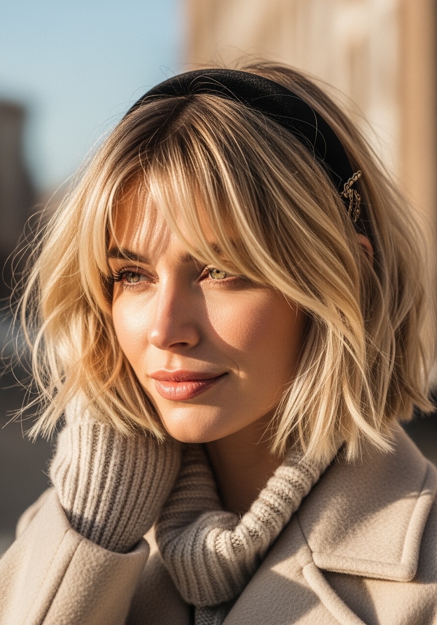 Short Blonde Bob with Playful Bangs
