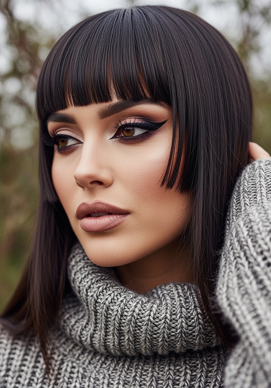 Long Hair with Blunt Bangs