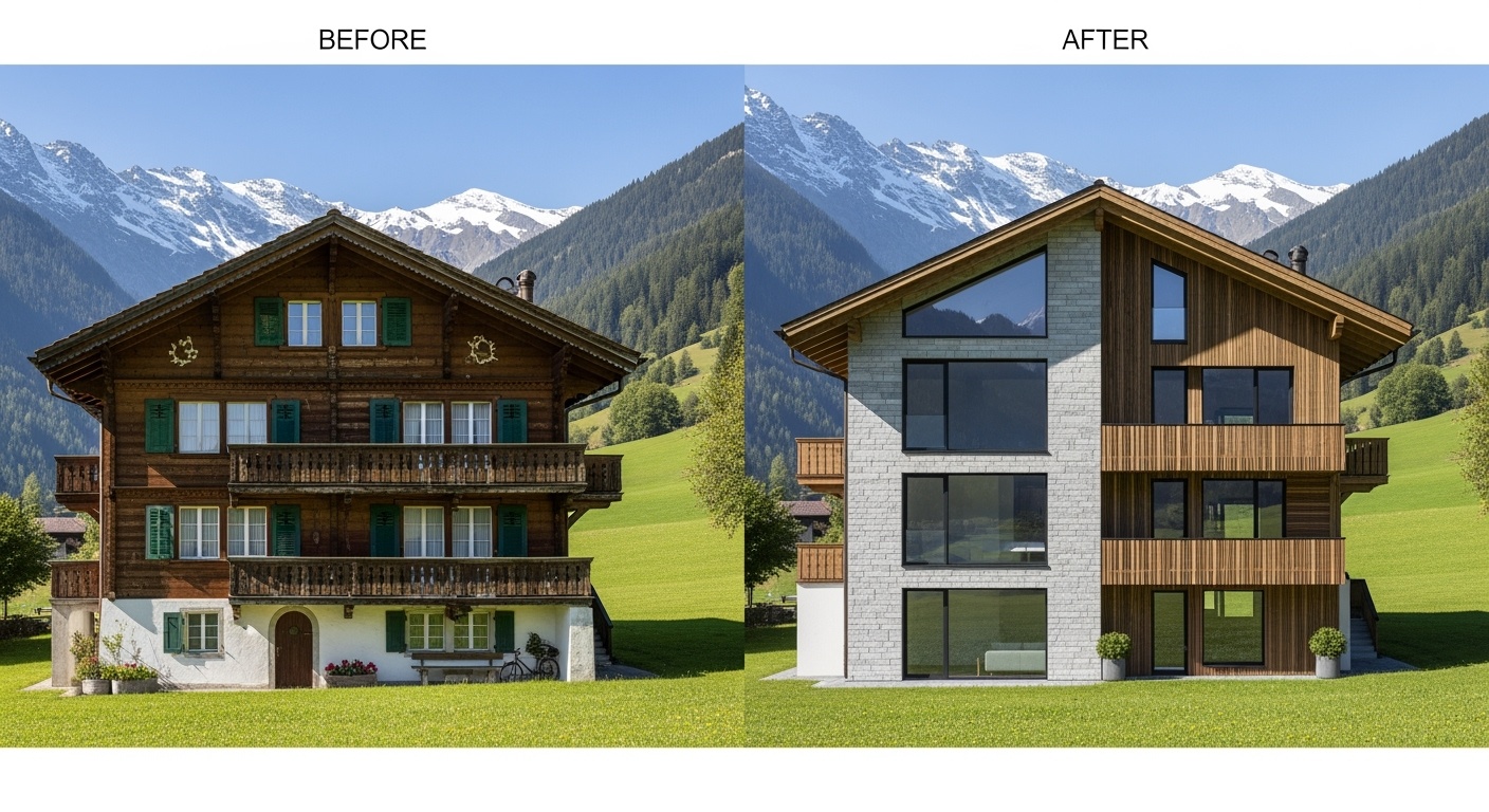 Avant et après surélévation de maison