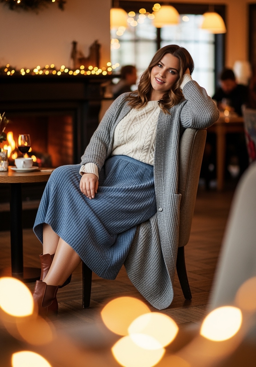 Dusty Blue Chenille Knit Skirt