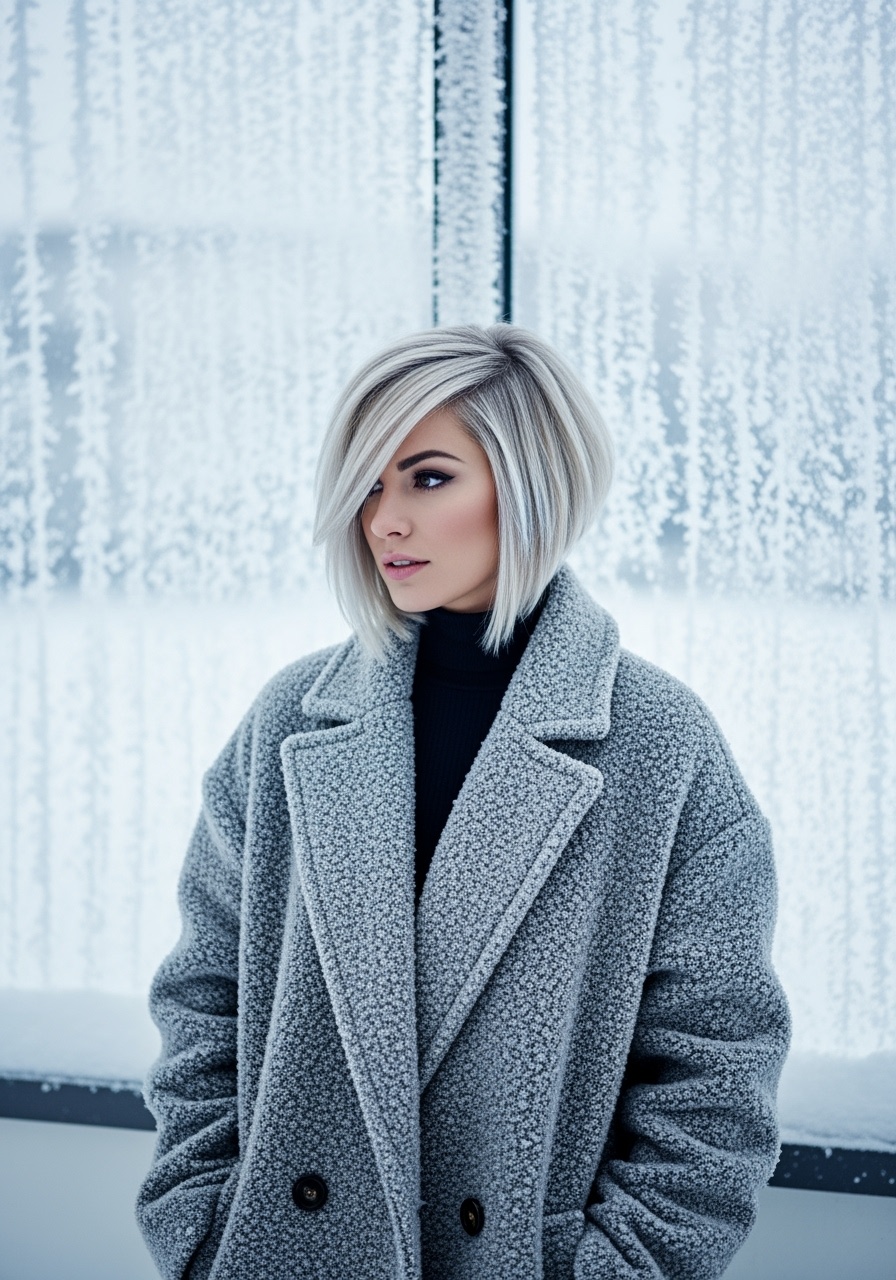 Frosty Blonde Bob with Side Part