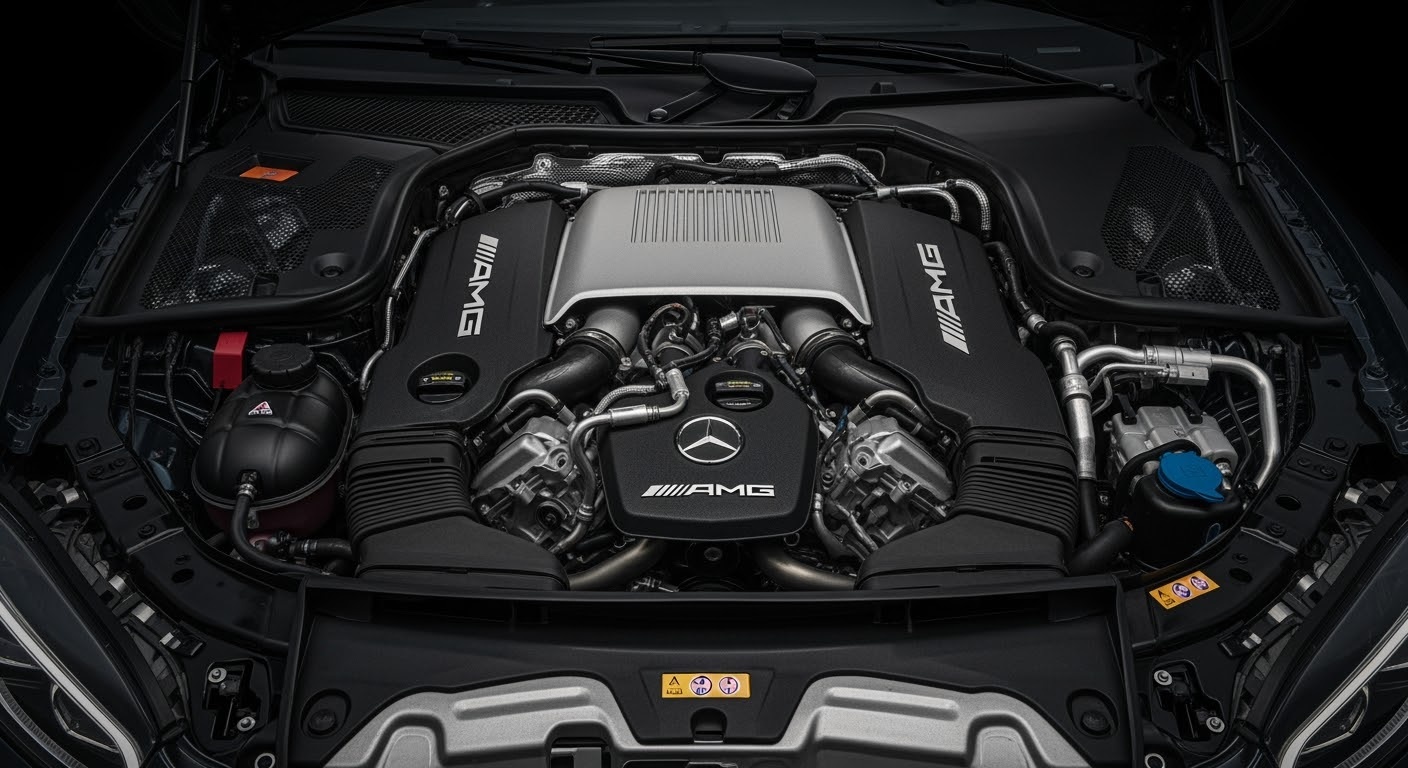 メルセデスAMG V8エンジンのクローズアップ