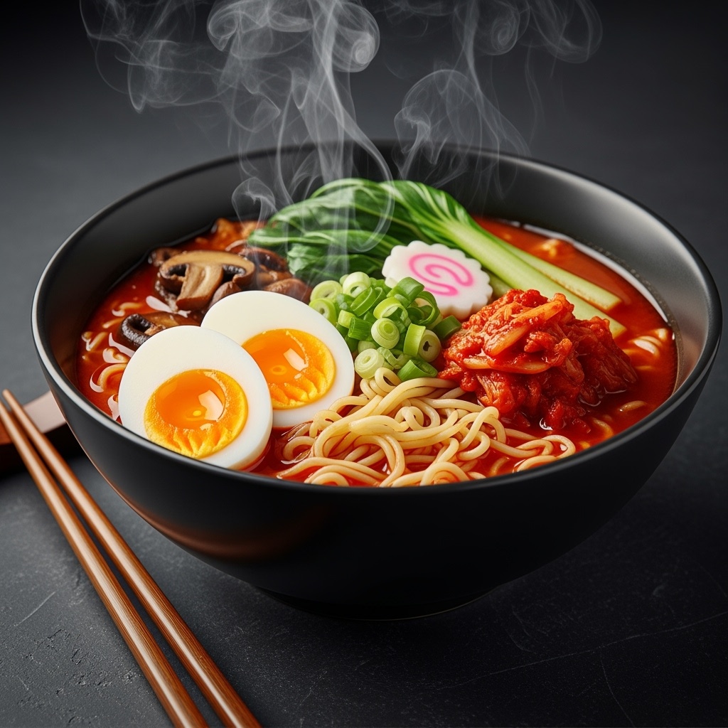 Ramen coréen épicé fumant