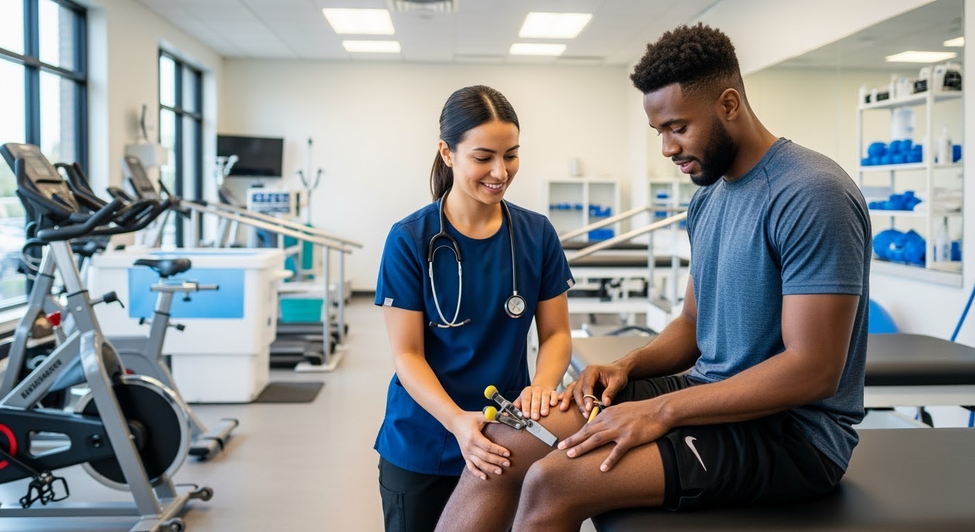 Professional athlete receiving physical therapy for MCL sprain