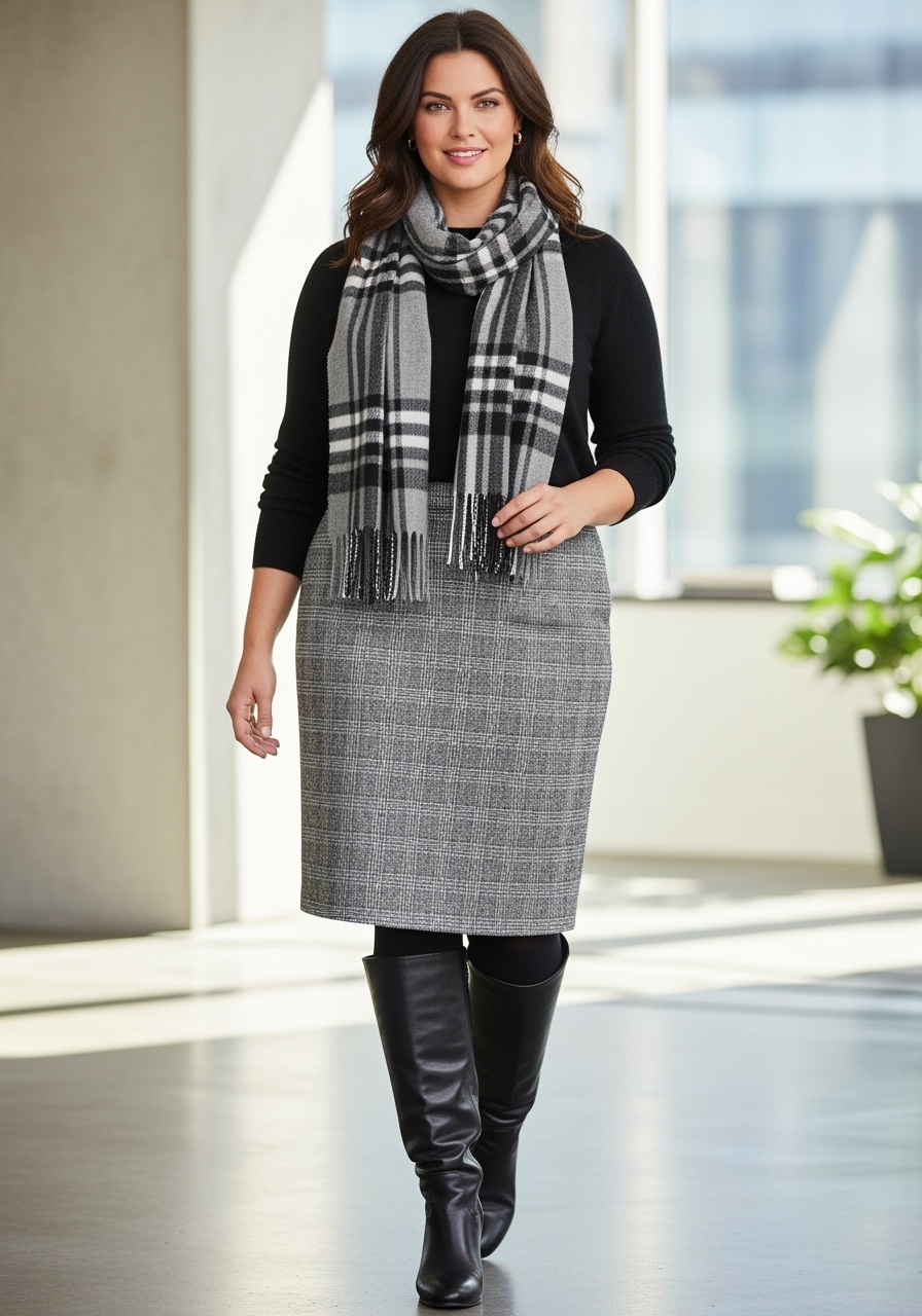 Gray Plaid Pencil Skirt Outfit